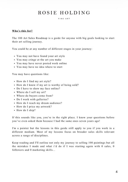 100 Art Sales Roadmap: How To Start Selling Your Art E-book